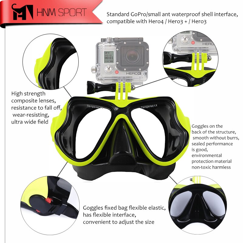 Professionele Onderwater Duikbril Scuba Snorkel Zwembril voor GoPro Xiaoyi Sport Camera Full Droge Eyewear