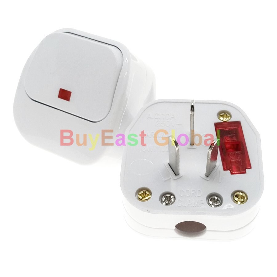 CHINA 3-Pin DIY Rewireable Plug 250V 10A Fused w/ Main Power Switch LED Indicator