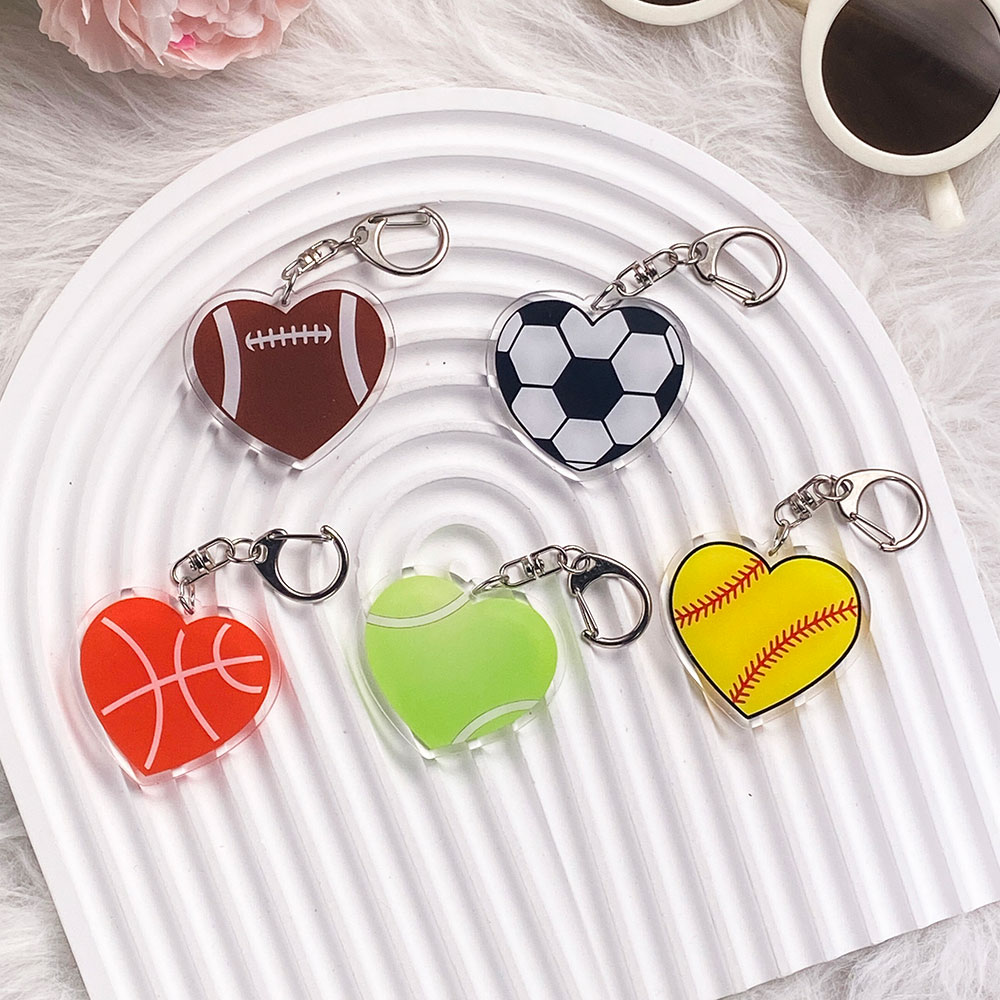 Basketbal Voetbal Rugby Honkbal Tennis Acryl Sleutelhanger Accessoires Tas Charme Leuke Rugzak Hanger Sleutelhanger Cadeaus Voor Vrienden
