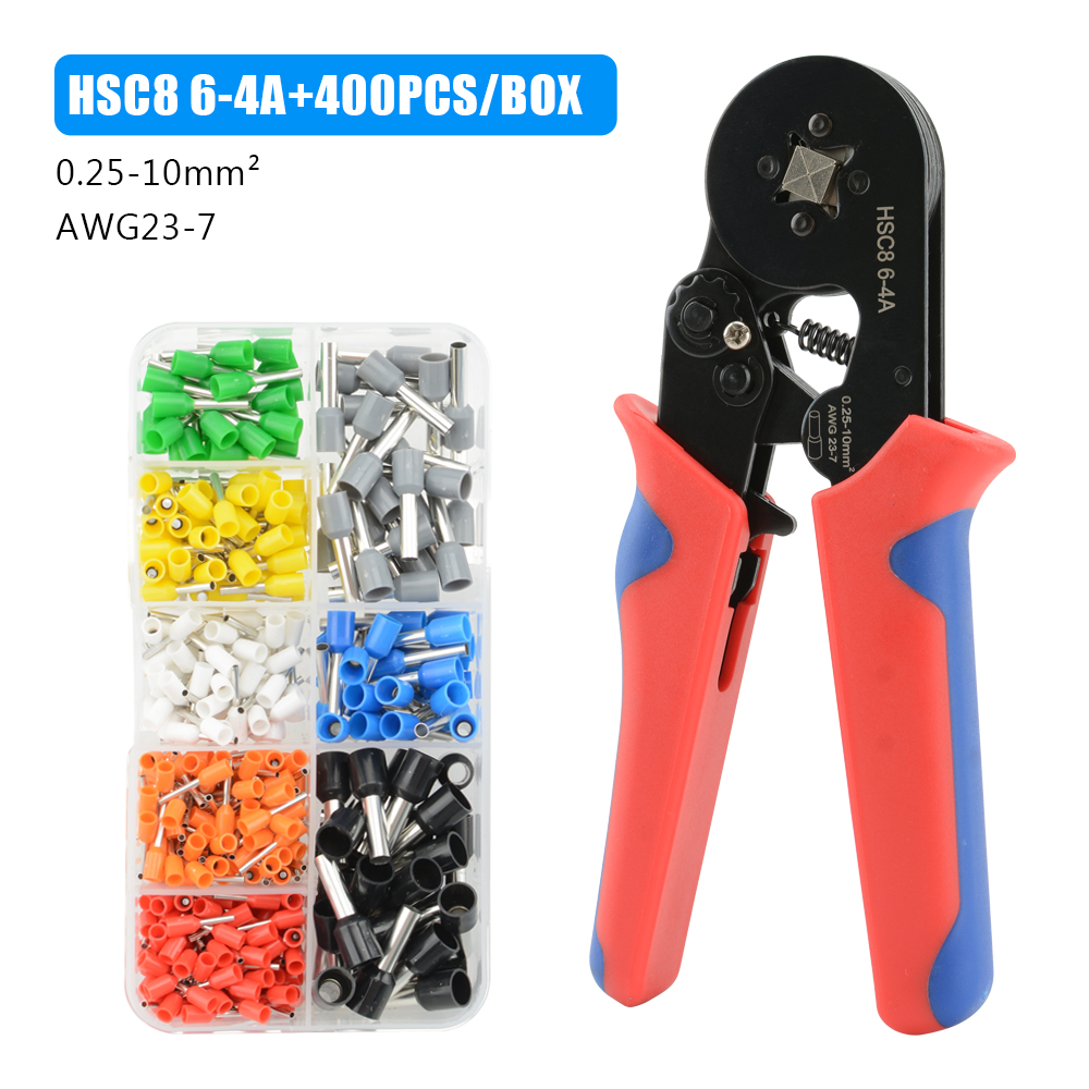 Alicates de prensado HSC8 6-4A, herramientas de prensado de virola de alambre, Kit eléctrico doméstico con alicates de virola de caja: Negro