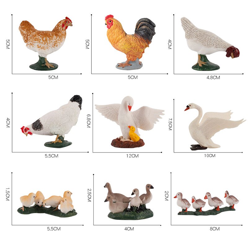 Mini Simulation Poultry Animal Model Swan Rooster Hen Farm Poultry Animal Model Plastic Figurines Farm Series Kids Toys