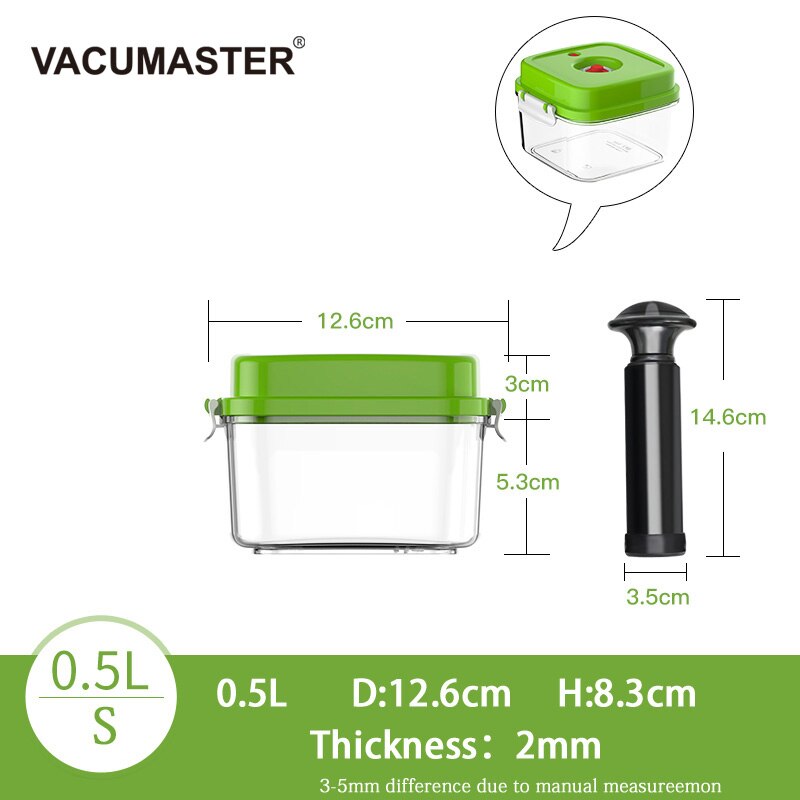 Vacuum Container Large Capacity Food Saver Storage Square Plastic Containers With Pump Vacuum Container 3.0L Storage Box: 0.5L