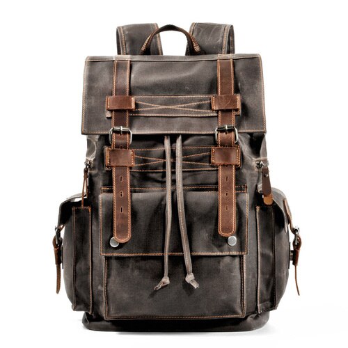 Mochila de lona camuflada vintage masculina, mochila para laptop, mochila de lona impermeável, mochila grande para viagens, escalada: Gray-green