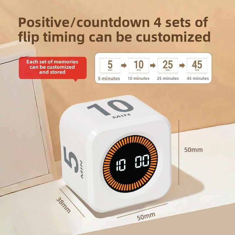 Productiviteit Timer Productiviteit Kubus Timer Zwaartekrachtsensor LED-display 4-vooraf ingestelde tijd Tijdbeheer voor kinderen Keuken Countdown Timer