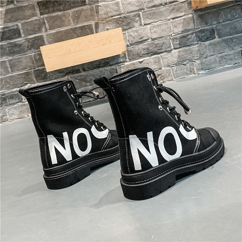 Sneakers kvinnor korta stövlar kvinnlig höst gul martin boots motorcykel dam singelstövlar högtopp canvas skor 163: Svart / 7.5