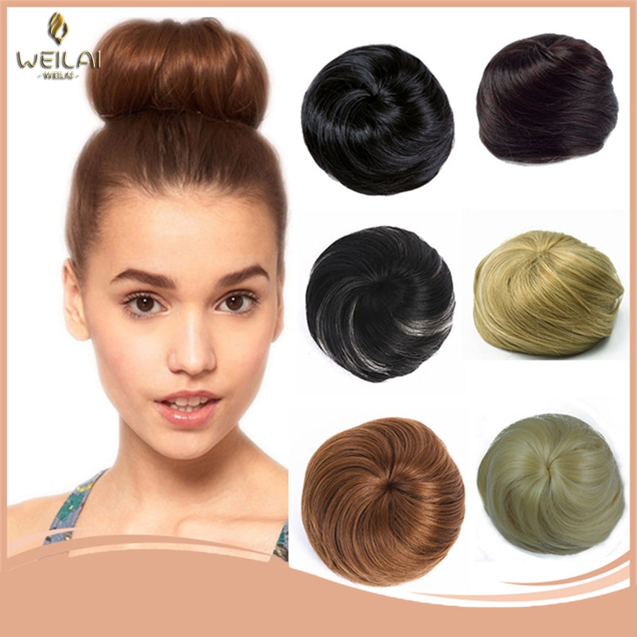 Weilai tytöt ruskea blondi pulla synteettinen chignon hiuslisäkkeisiin roller donitsi korkean lämpötilan kuitu naisille