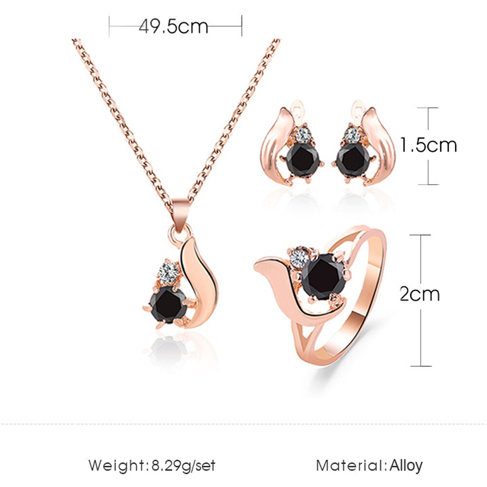 3 Pcs Set Love Heart Rhinestone Pearl Necklace Ring Earrings for Women Crystal Obsidian Shambhala Party Jewels