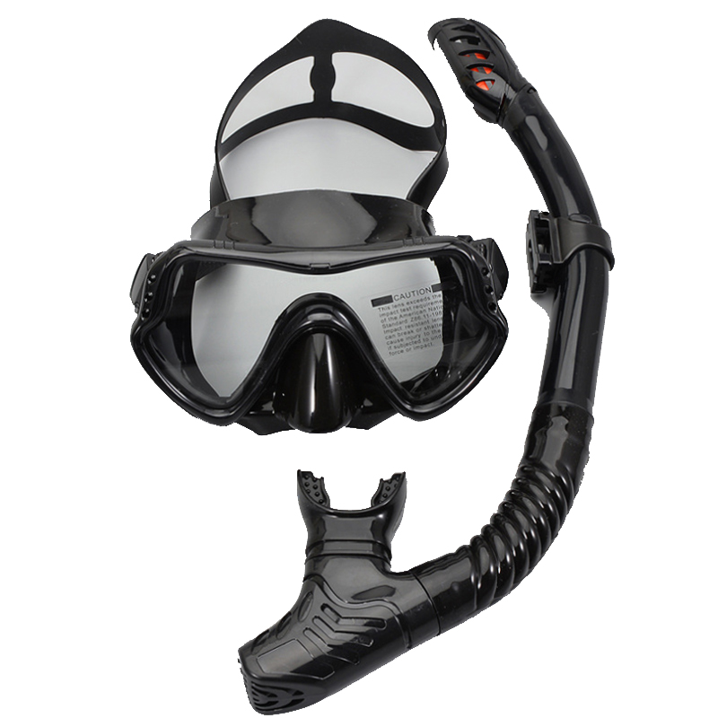 Dykning maske og snorkler anti-tåge beskyttelsesbriller briller dykning svømning let ånde rør sæt: Sort