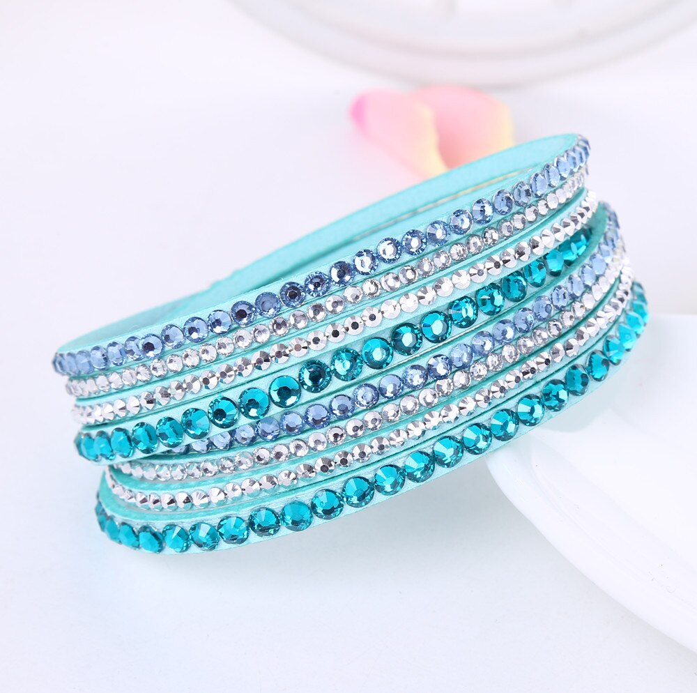 Stijl Lederen Armband Strass Kristal Armband Multilayer Hologram Armbanden Voor Vrouwen Sieraden: F