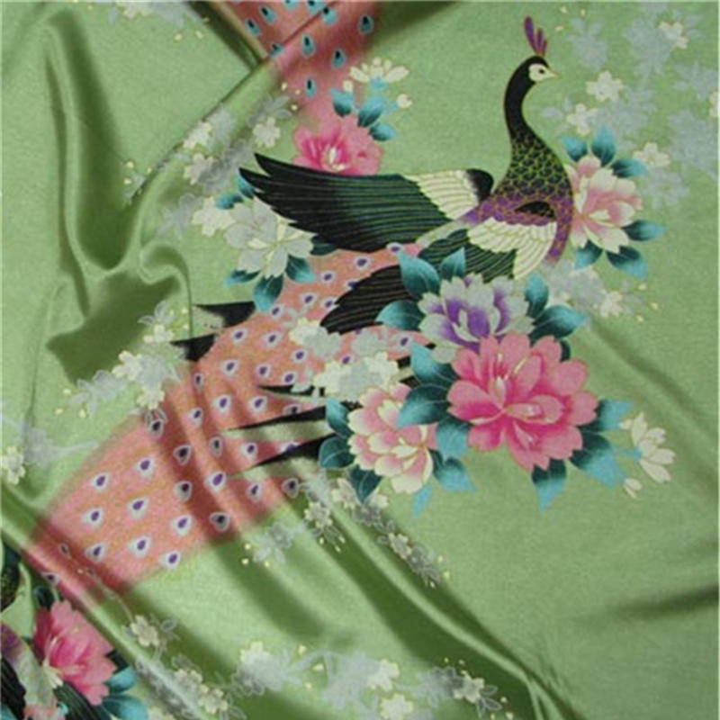 CF550 Green Peacock Brocade Jacquard Fabric Traditional Chinese Wedding Cheongsam Qipao Fabric Mulberry Silk DIY Material