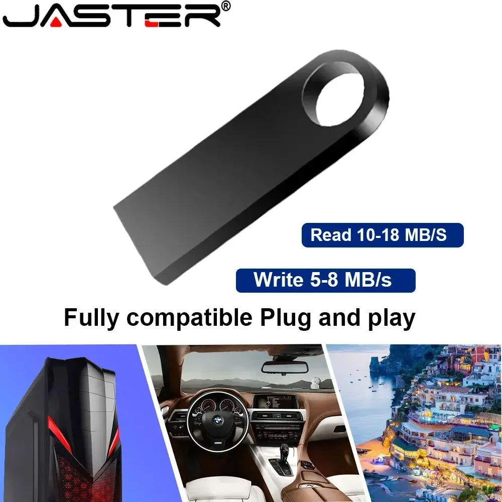 JASTER-Unidad Flash USB 2,0 de Metal, Pen Drive de alta velocidad de 64GB, 32GB, 16GB, llavero gratis, disco U de 8GB y 4GB para ordenador portátil