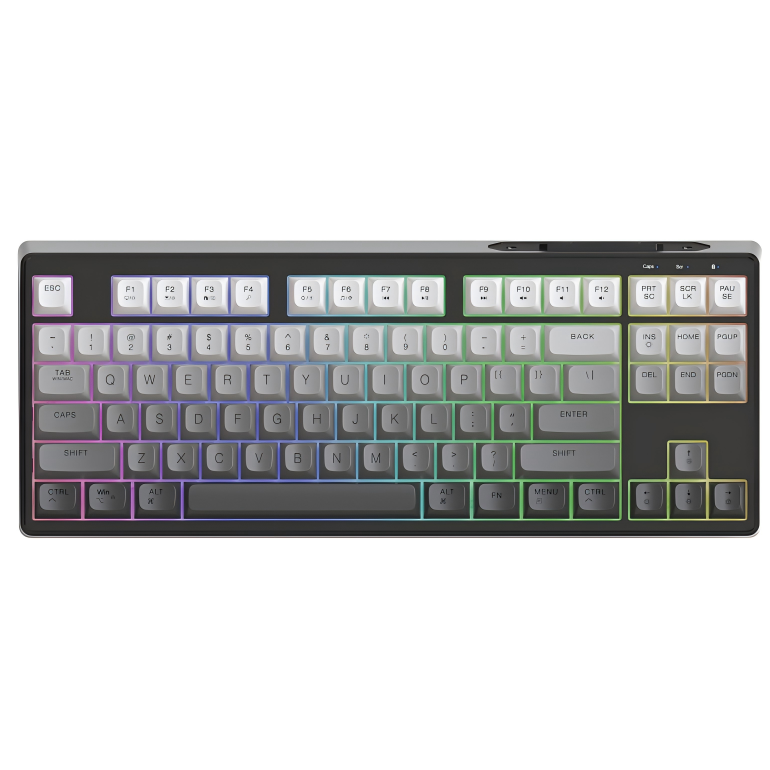 Clavier de jeu sans fil Free Wolf M87 75% – Commutateurs silencieux, rétroéclairage arc-en-ciel, BT/2.4G, capuchons de touches dégradés PBT, compacte: Grey