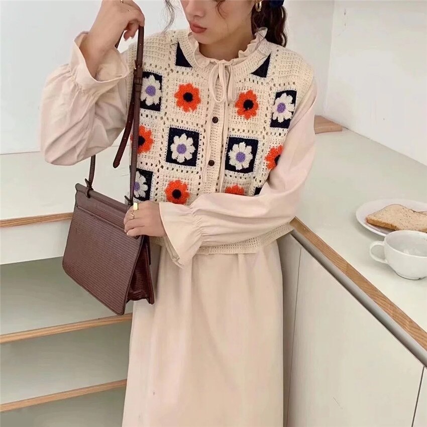 Chaleco de ganchillo Vintage bohemio Para Mujer, chaleco sin mangas con bordado Floral, suéter de punto, Chaleco de punto Para Mujer