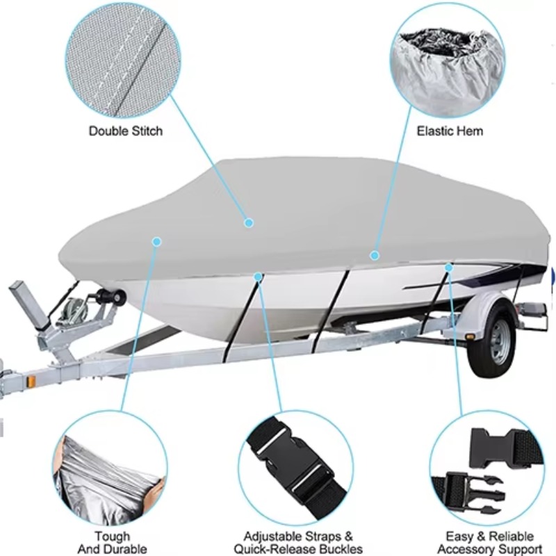 Yacht Boat Cover 11- 22FT Barco Boat Cover Anti-UV Waterproof Heavy Duty 190T Marine Trailerable Canvas Boat Accessories