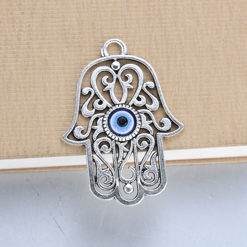 5 pièces 50x35mm ancienne Fatima Hamsa main chanceux collier pendentif bijoux accessoire faisant des bijoux de Style rétro: Default Title