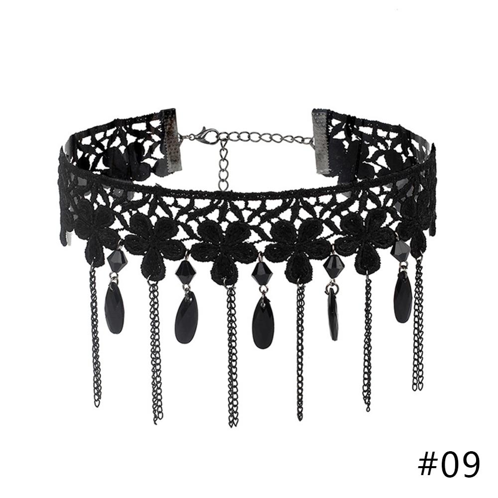 Gothic Lolita Black Lace Korte Keten Choker Sexy Kwasten Ketting Hollow Out Big Rose Flower Punk Handgemaakte Bruiloft Sieraden: 09