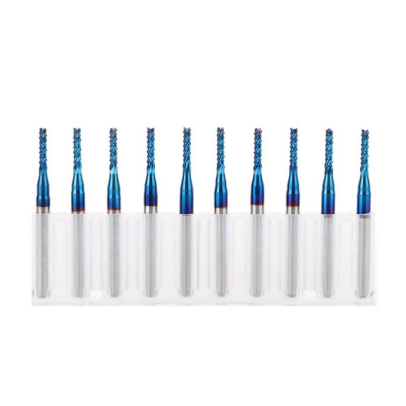 10Pcs Carbide Router Snijden Bit Blauw Corn End Mill Graveren Bit Voor Cnc Pcb Machines