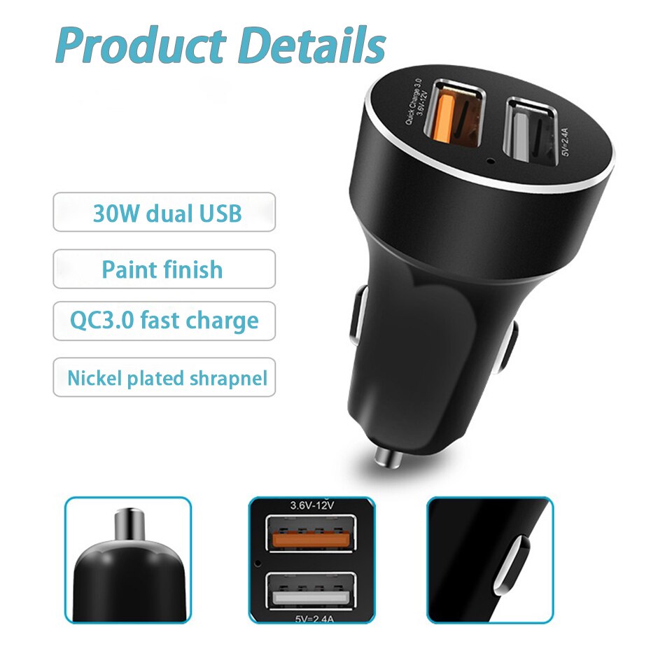 USB-snellader Voor De Auto – 12-24V Ingang, 5V/9V/12V Uitgang, Vuurvast ABS, Quick Charge, Dubbele Poort, Universeel 4 miniatura
