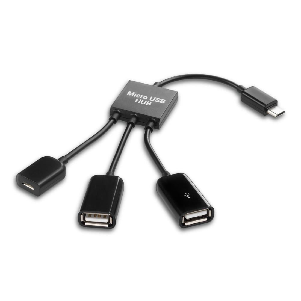 3 In 1 Micro Usb Otg Hub Adapter Voor Smartphone / Tablet Micro Usb Splitter Voor Apple Samsung Lenovo: Black 3 in 1