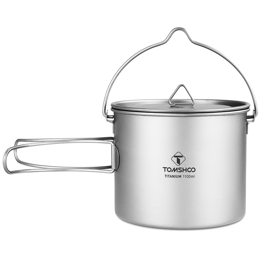 Tomshoo 1100Ml Titanium Pot Titanium Water Mok Cup Met Deksel En Opvouwbaar Handvat Outdoor Camping Pot Koken Potten Picknick hang Pot