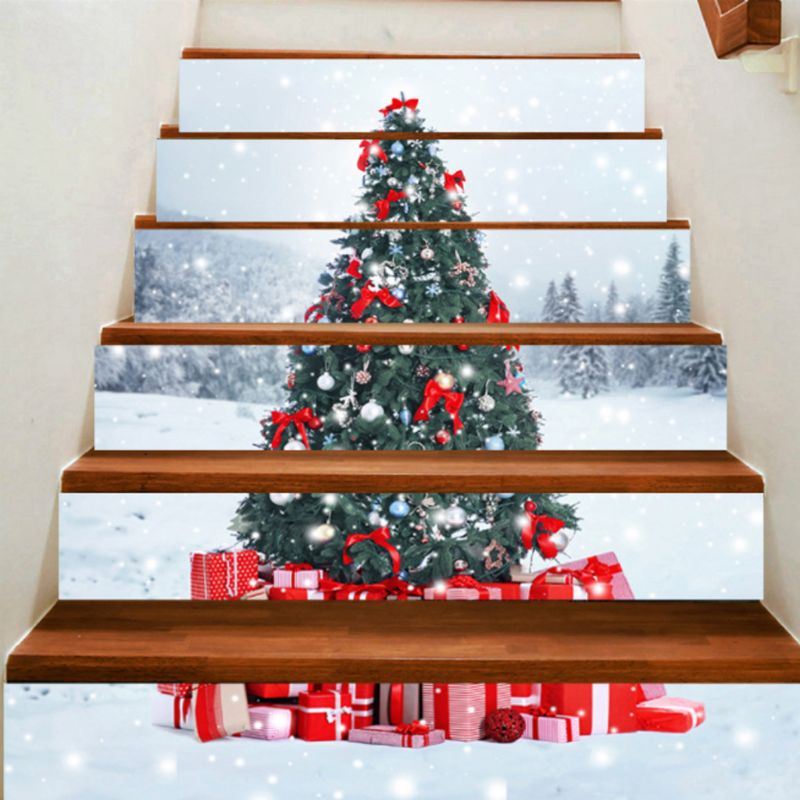 6 stks/set 3D Kerstboom Trap Trap Riser Floor Sticker Zelfklevende DIY Stairway Waterdichte PVC Muurtattoo