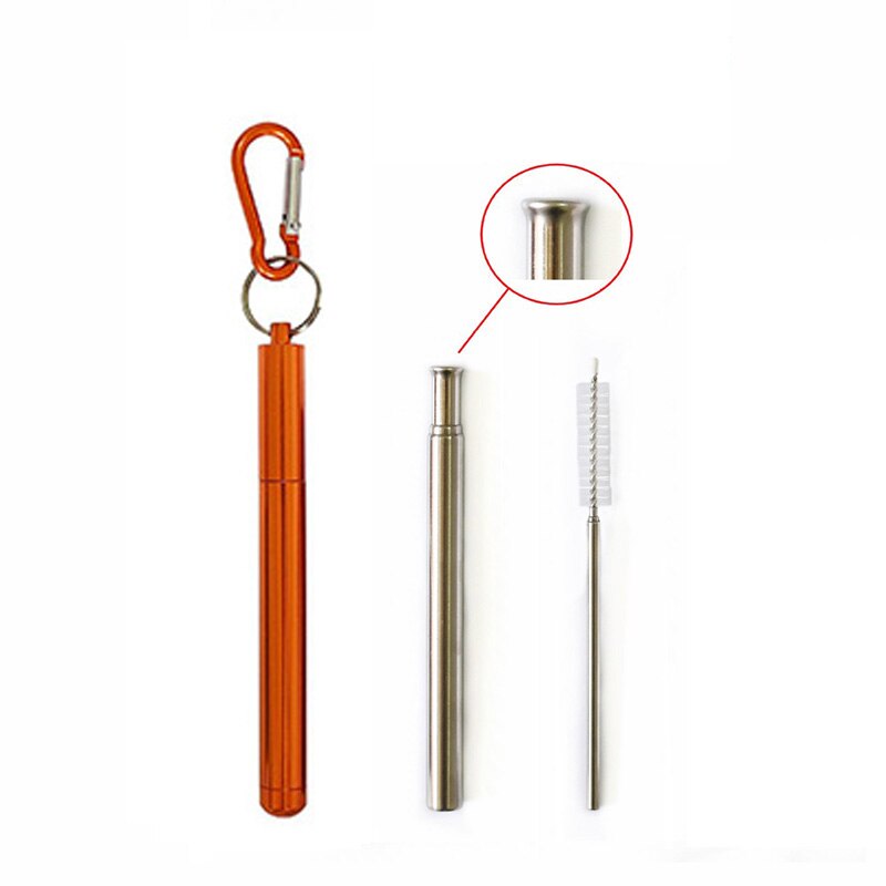 Collapsible Reusable Straw Portable Stainless Steel Telescopic Metal Drinking with Case and Brush for Travel Outdoor: Orange
