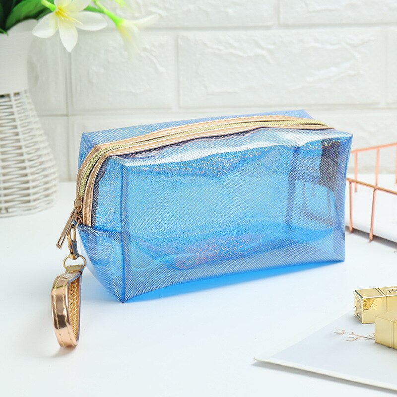 Women Swimming Bag Waterproof Handbags Transparent PVC Plastic Pool Beach Makeup Organizer Toiletry Storage PVC Bag: Blue