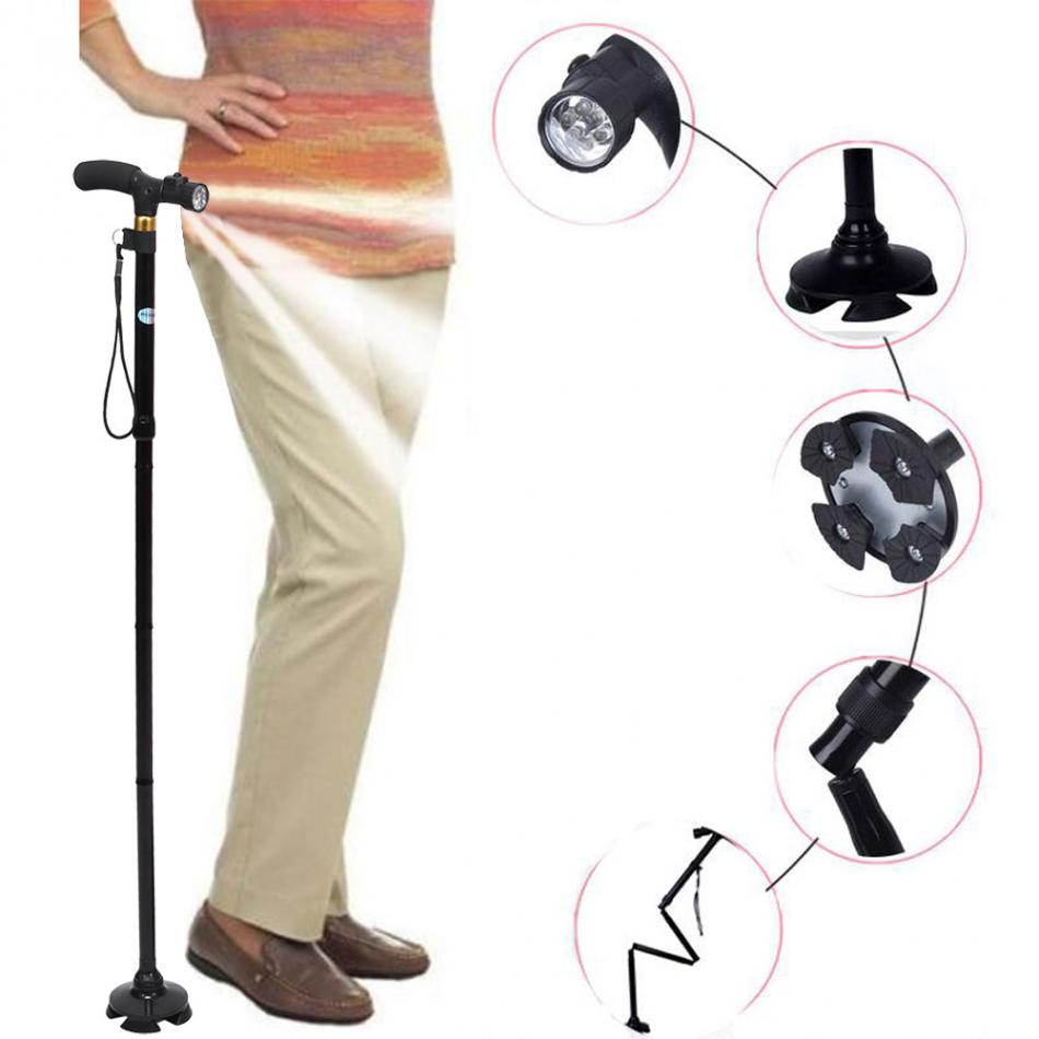 Handle Folding Cane Walking Stick Portable Anti-Shock Telescopic Walking Hiking Climbing Stick Crutch Senior Blind Walking Stick
