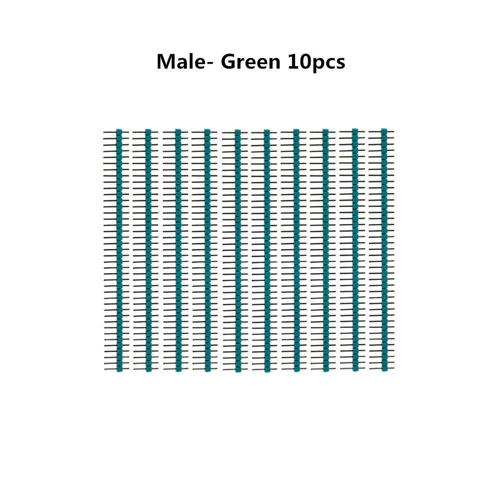 40 Pin 1x40 Single Row Male and Female 2.54 Breakable Pin Header PCB JST Connector Strip for Arduino Black: Male Green 10pcs