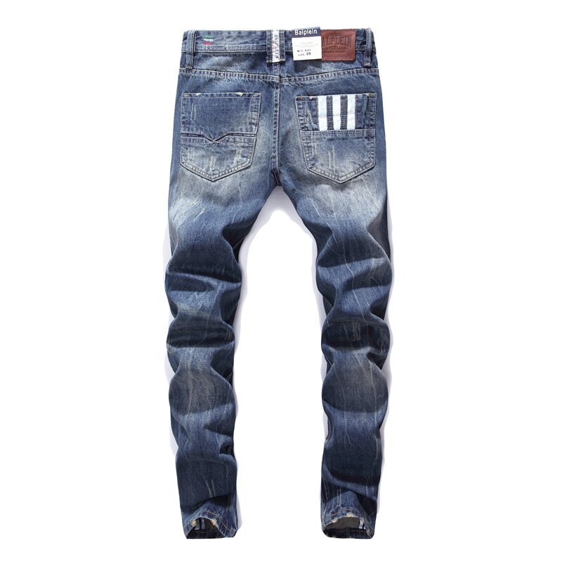 Balplein, pantalones vaqueros para hombre, Color azul oscuro, Corte recto, Vaqueros rasgados de algodón, pantalones de hombre, pantalones vaqueros clásicos, ropa masculina