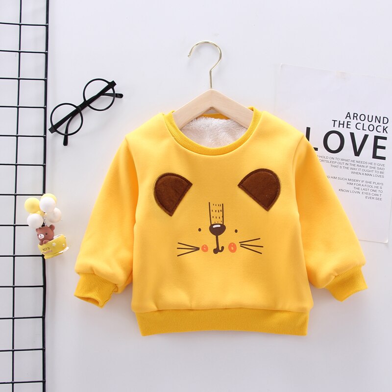 Ienens baby vinterkläder pojkar tröjor barn tecknad sweatshirt kläder varma hoodies 1 2 3 4 år tjej plus sammetstoppar: Stil 2- gul / 4t