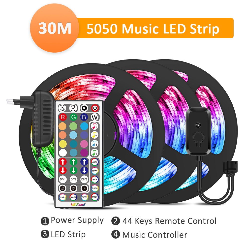 Led stripe lys, musikk sync, musikk sync farge skiftende led lys stripe, smd 5050 rgb led lys strips diy: 30m