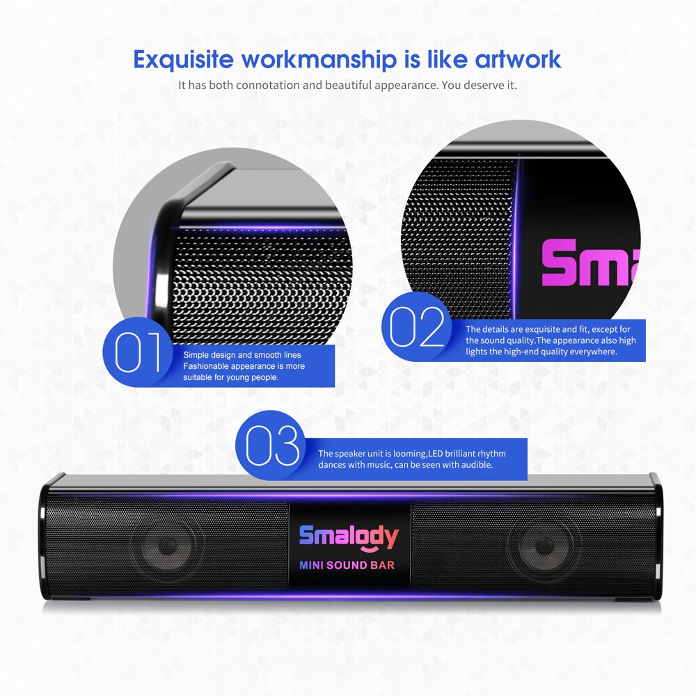 Smalody High Power 10 W Tragbare Wireless Bluetooth Lautsprecher Stereo Mini Soundbar Bunte Led Display mit mic USB TF Karte reader