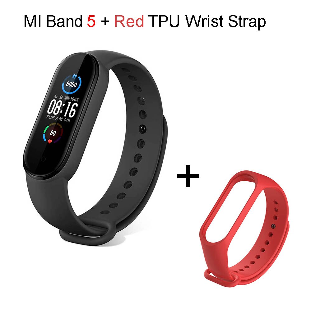 Xiaomi mi band 5 relógio inteligente, pulseira fitness, pedômetros para caminhar, monitor de frequência cardíaca, pedômetro, monitoramento de calorias à prova d&#39;água: Global Add Red