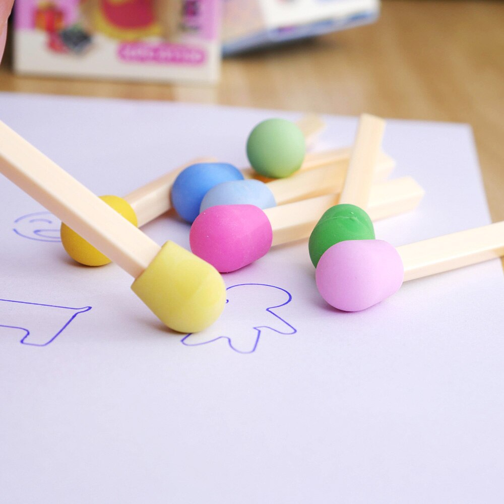 1 box of Novelty Matches Shaped Eraser Colorful for Kids Students School