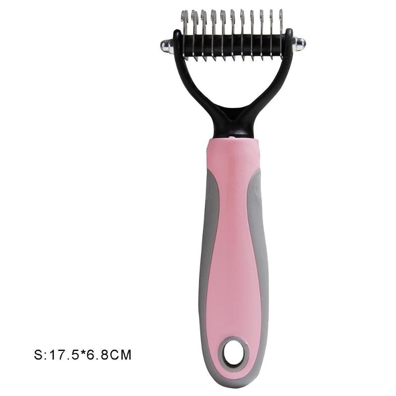 Cortador de nudos para pelo de mascota, peines de rastrillo para quitar el pelo, cepillo cepillado y caída de pelo para perros y gatos, cepillos de corte, suministros para Mascotas y Cachorros: Rosa / 17.5x6.8cm