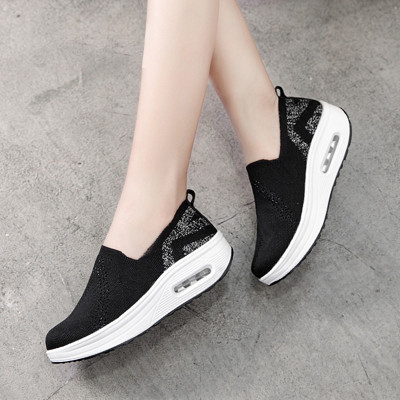 Minika Sneakers Women Air Cushion Rocking Shoes Thick Sole Slimming Shoes Height Increase Fitness Shoes Slip On Jumping Shoes