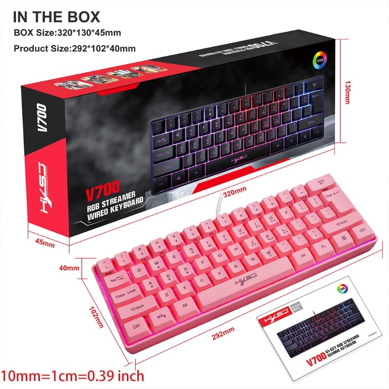 Wired 60% Compact Mechanical Keyboard, 61 Keys Bluetooth Small Portable Gaming Office Keyboard for Windows X3UE