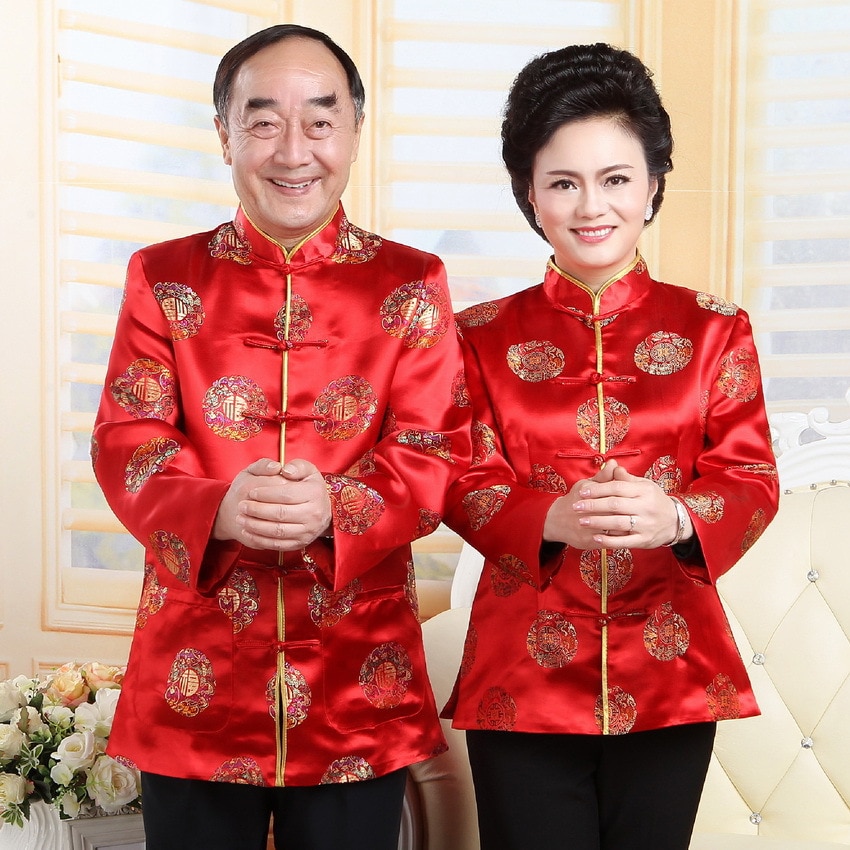 Traditionele Chinese Kleding voor Vrouwen Mannen Blouse Vintage China Kraag Tops Verjaardag Jas Ouderen Kleding Kostuum Oosterse