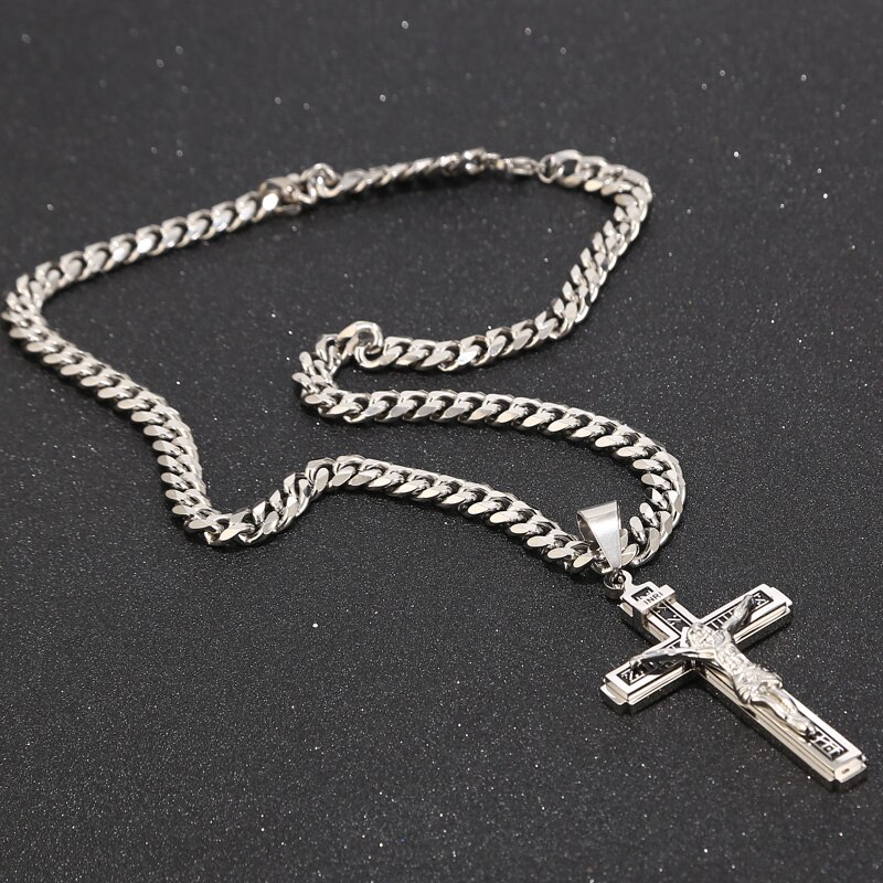 Stainless Steel Pendant Multilayer Cross Christ Jesus Christ Crucifix Necklace with 24 Inch Chain