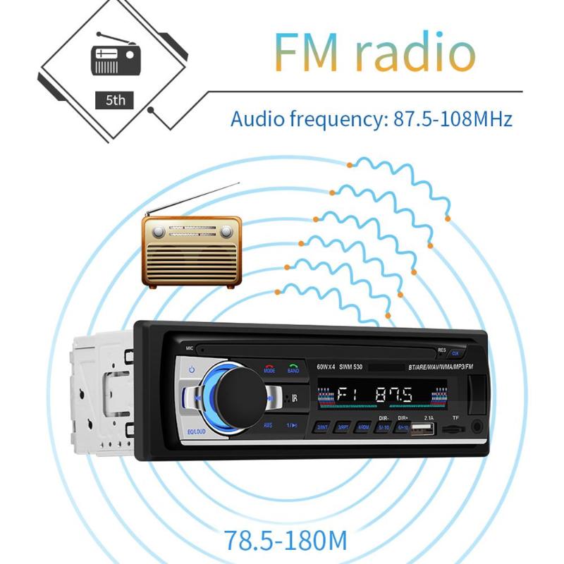 SWM 1hałas 12V radio samochodowe JSD-530 samochodowe stereofoniczny muzyka Bluetooth Autoradio odtwarzacz MP3 USB SD AUX wejście automatyczny audio MP3 odtwarzacz multimedialny