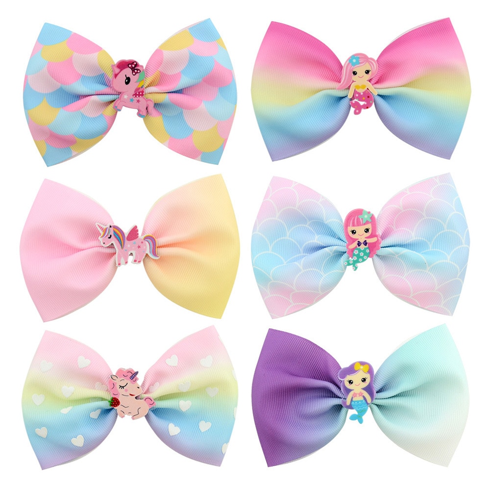 Mermaid Prinses Haarspelden Rainbow Hair Bows Met Clip Dance Party Boog Haar Clip Meisjes Haar Accessoires
