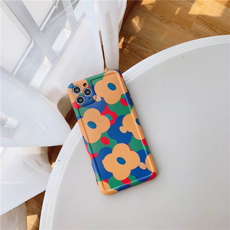 Retro Blauw Geel Bloemen Telefoon Case Voor Iphone 11 Pro Max 7 8 Plus X Xr Xs Max Mode Bloemen soft Silicone Cover