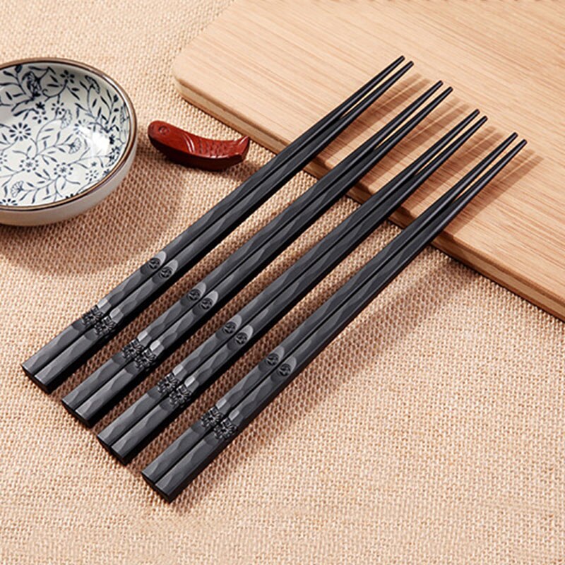 1 Paar Plastic Chinese Chopstick Antislip Eetstokjes Legering Eetstokjes Herbruikbare Zwart Eetstokjes Duurzaam Sushi Eetstokjes