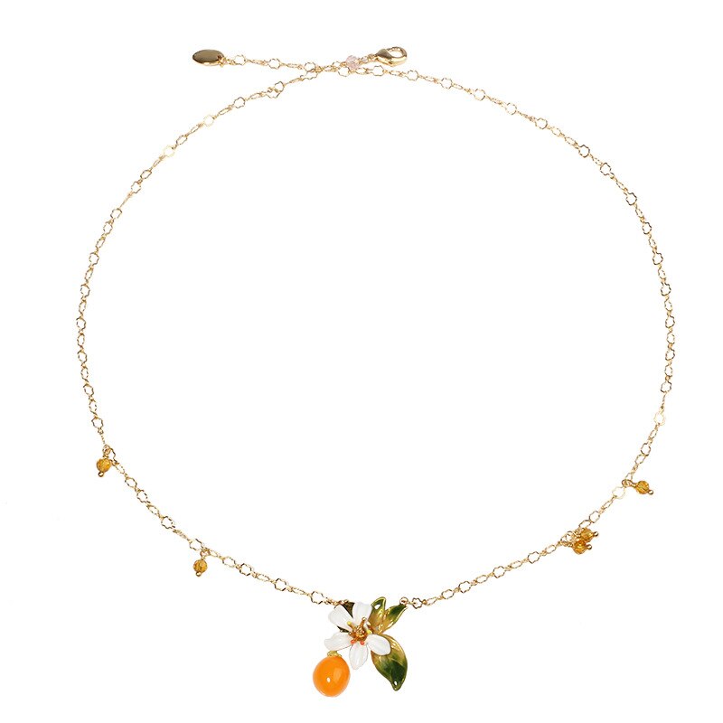 Romantisk søte oransje blomster perle ørering ring armbånd armbånd halskjede smykkesett for kvinner hvite blomster smykker: No13 halskjede
