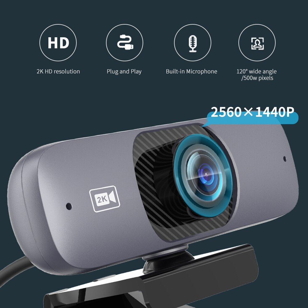 TISHRIC C200 2K 500W Pixels Best Webcam For PC 120° Wide Angle 2K UHD 2560*1440P H.264 Web Camera with Microphone USB Web Cam
