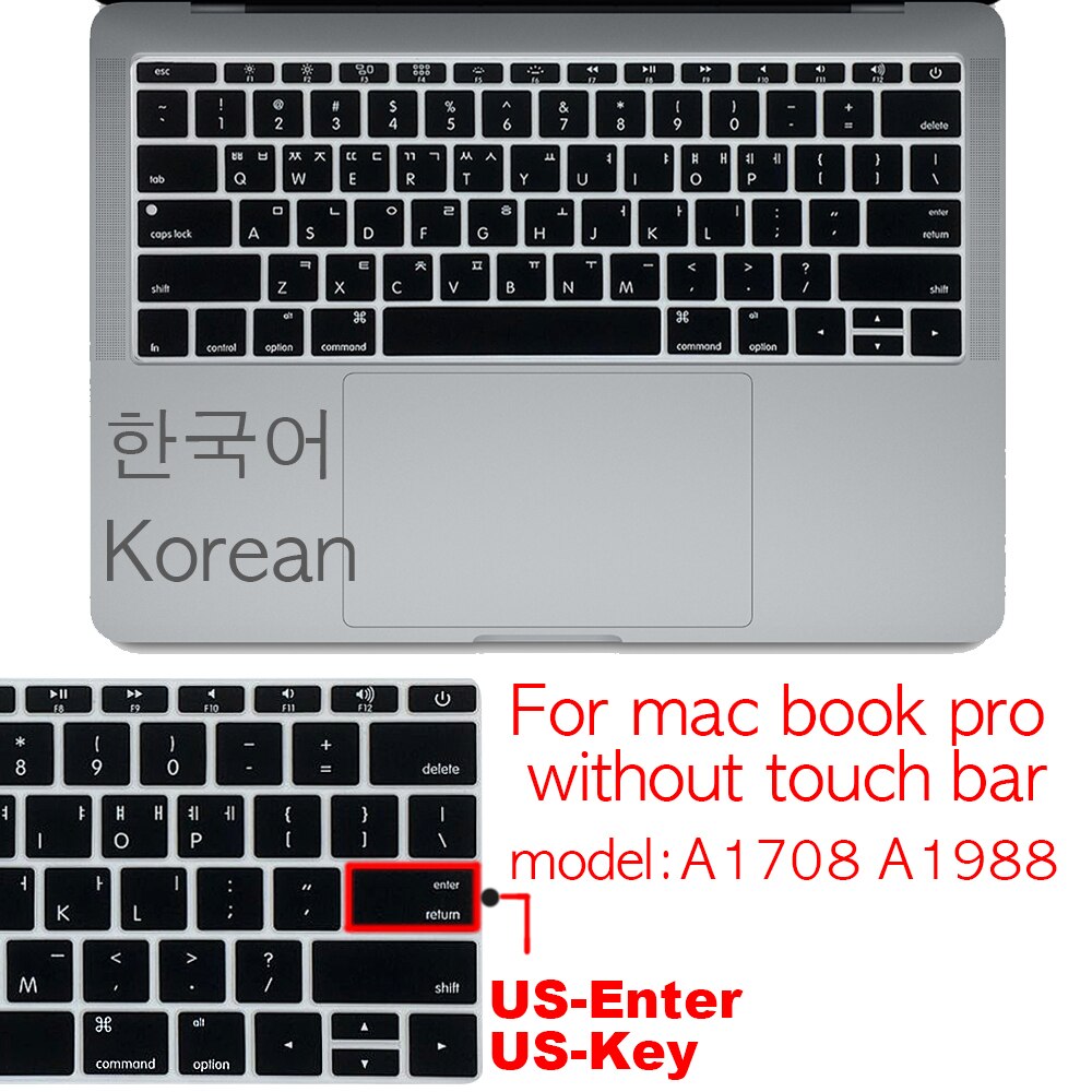 Funda protectora para teclado coreano US-Enter, para Macbook Pro 13Air 11 12 15 touchbar A2159 A1466 A1932/A1990/A1398/A1708: 13pro A1708 US-Enter
