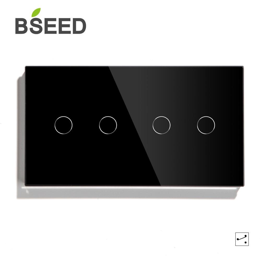 Bseed 4 Gang Touch Dimmer Switch 1 Way 157mm Light Dimmer Switch Crystal Class Panel Switch White Black Golden
