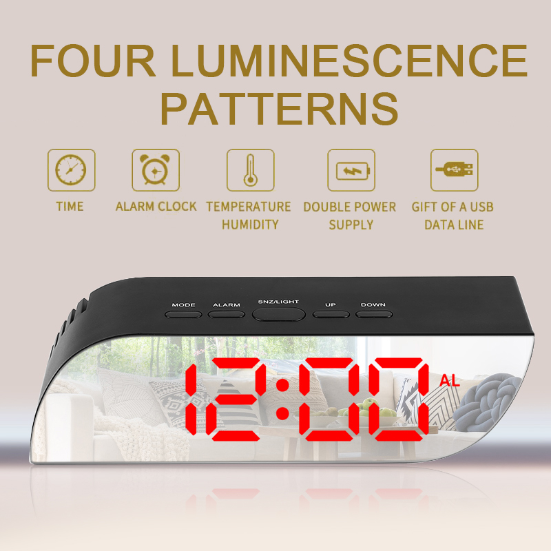 Rectangle Multi-function Desk Clocks Digital Mirror LED Alarm Clock Night Lights Thermometer Electronic Table Clock