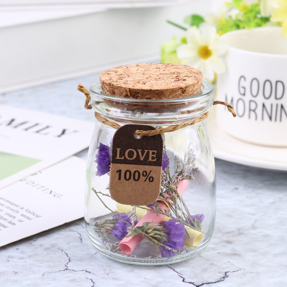 corcho de madera jarrón de flores botellas de deseos de vidrio tarro para papel estrella de mensaje (Flores)